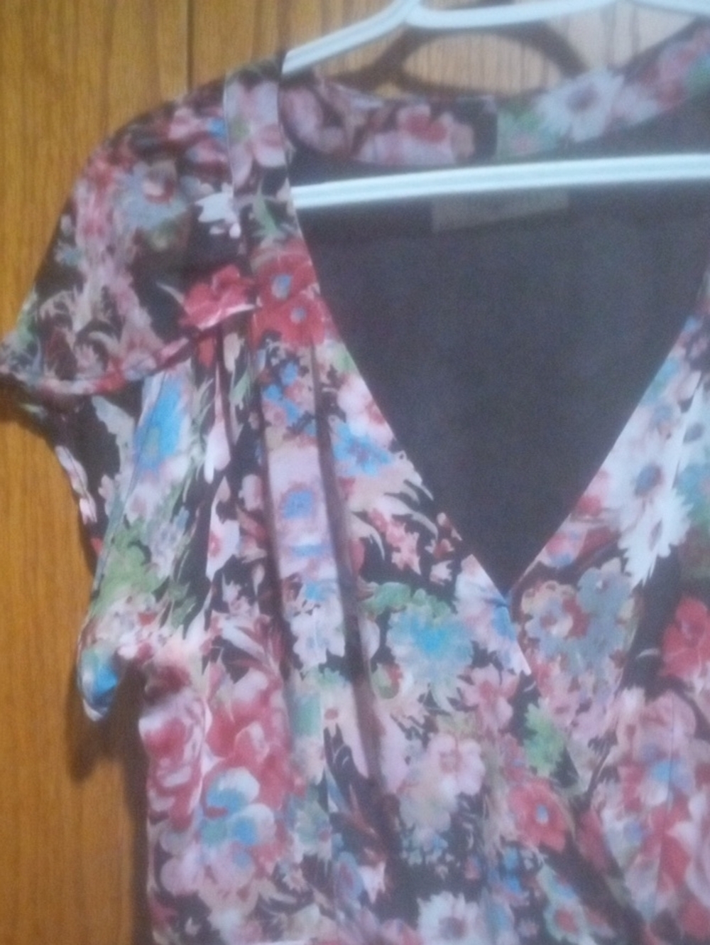 Floral V-Neck Short Sleeve Women’s Dress - Black Multicolor